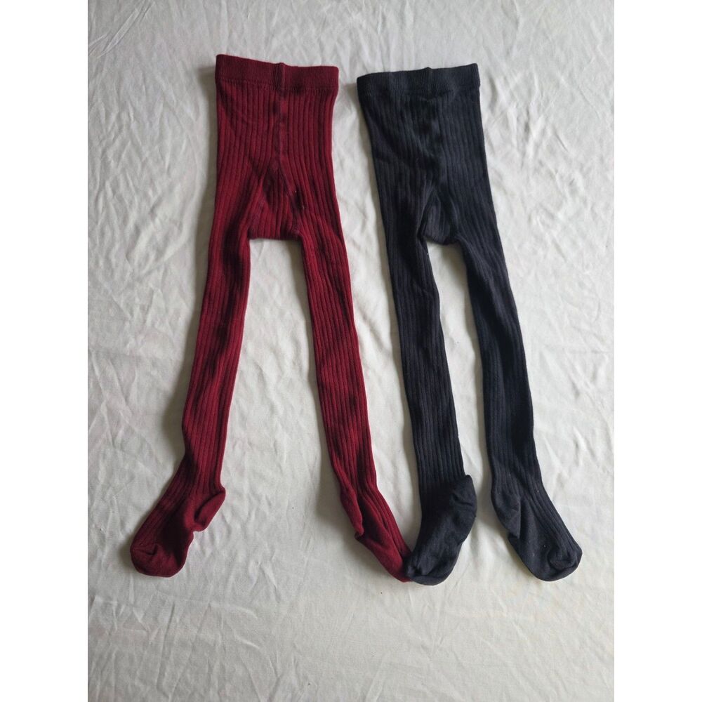 NWOT Lot of 2 H&M Toddler Ribbed Tights - Burgundy & Charcoal - Size 2T